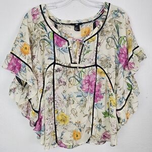 H&M Blouse Top Fairycore Chiffon Floral Open Bell Sleeves Sz 6 Romantic